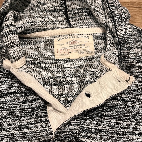 American Eagle Vintage Mens Heathered Black & White Hoodie Sweater - Size Large - Picture 2 of 16